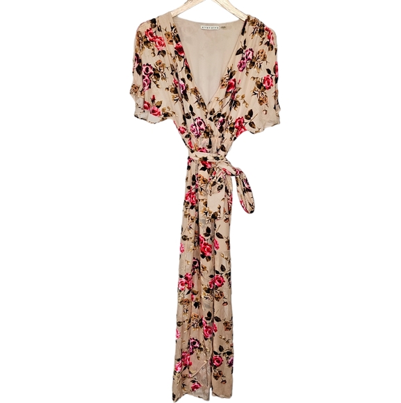 Alice & Olivia Clarine Wrap Dress Silk Velvet Wrap Dress Midi Size 4 - Picture 2 of 7